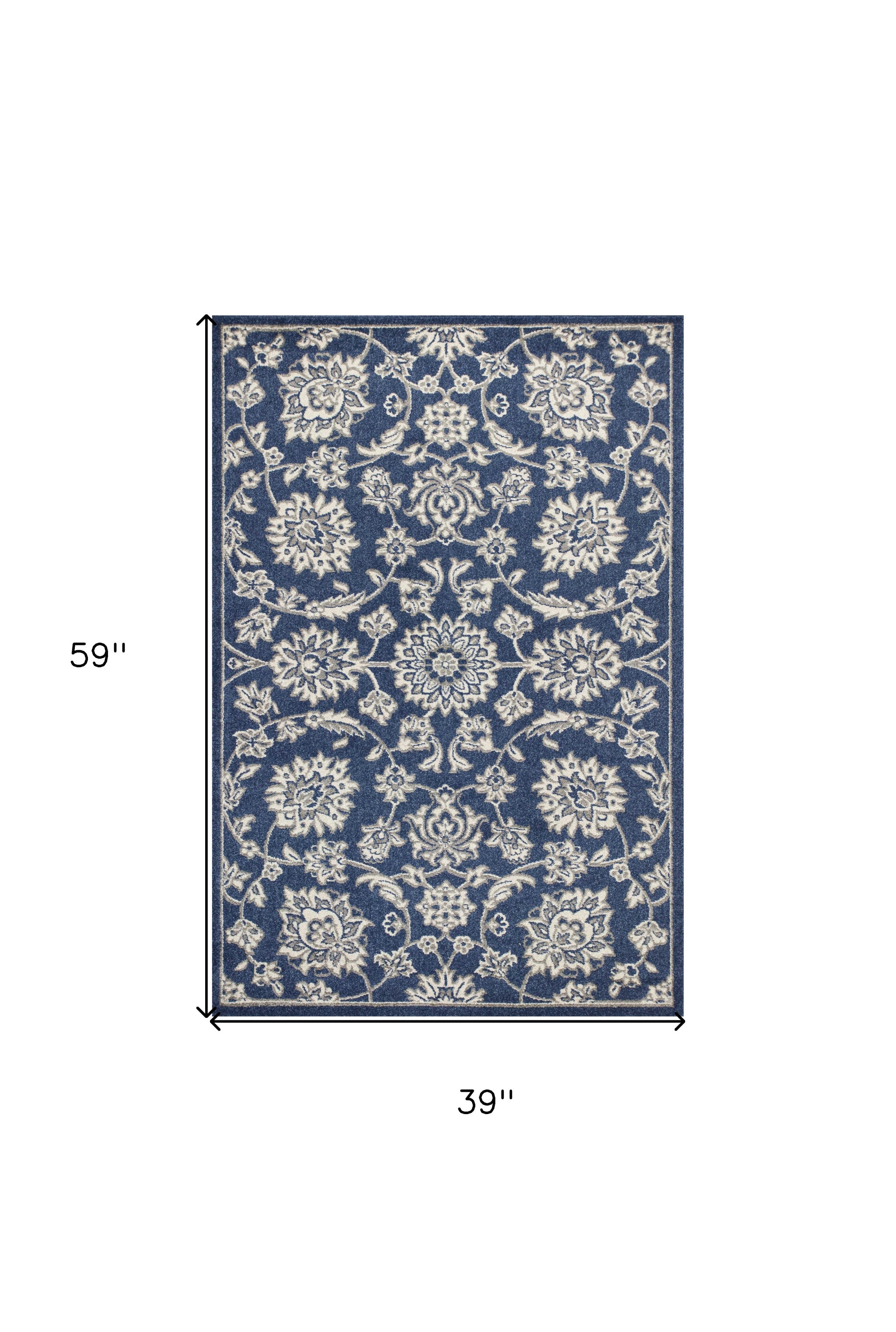 3' X 5' Blue and Ivory Area Rug
