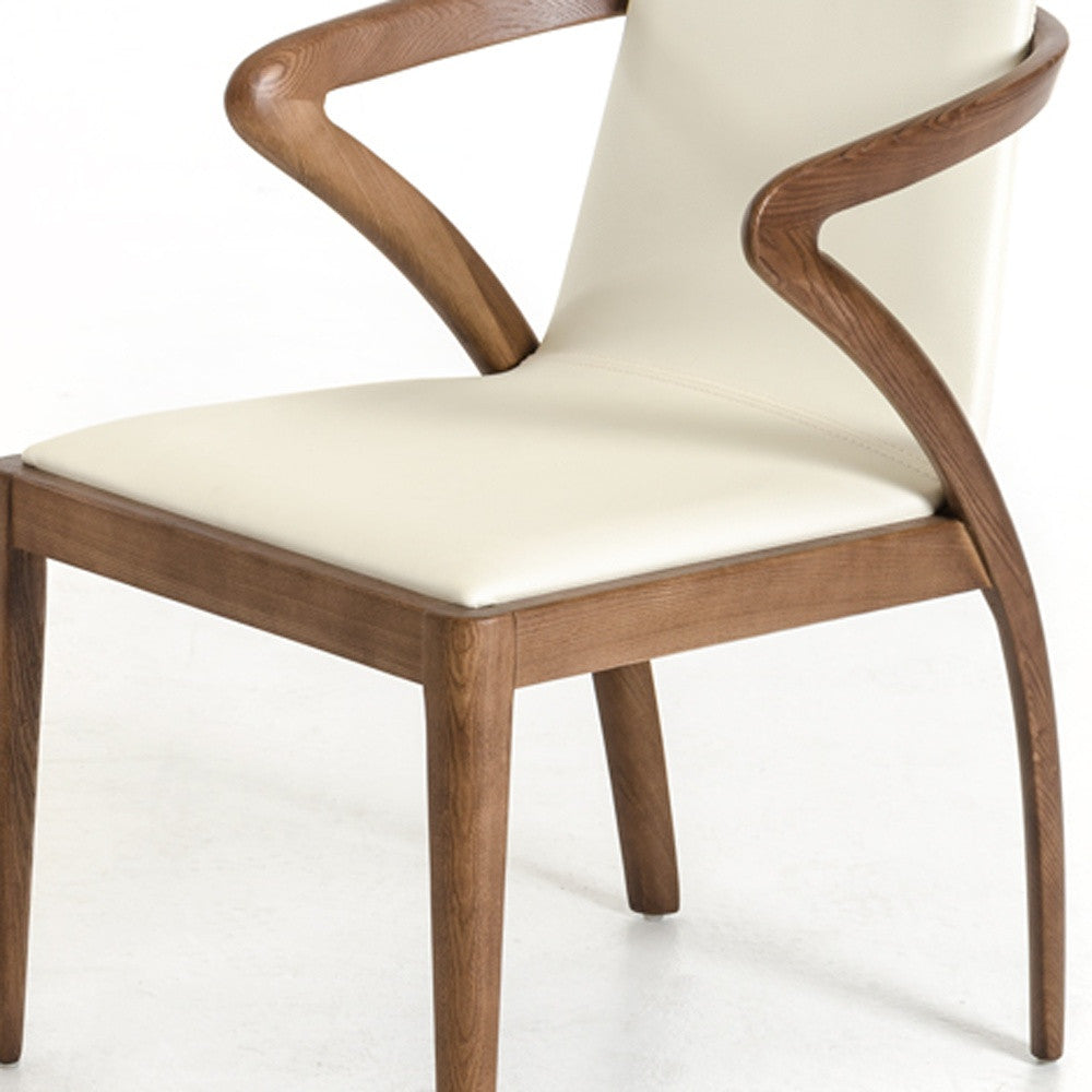 Cream And Brown Upholstered Faux Leather Dining Side Chair