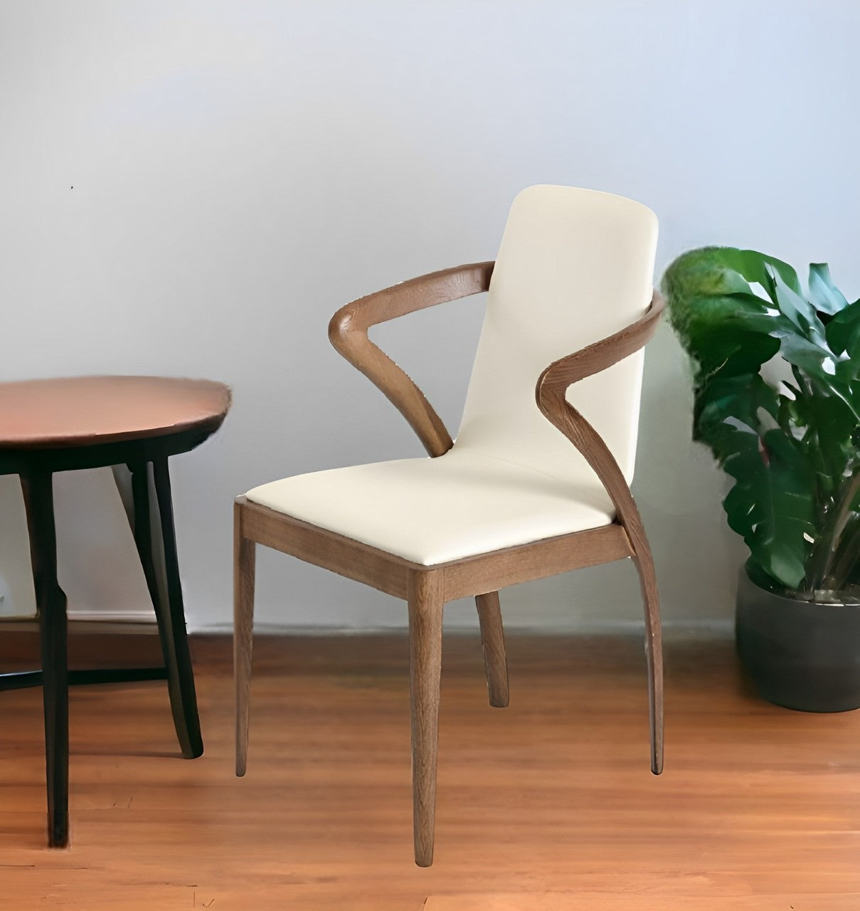 Cream And Brown Upholstered Faux Leather Dining Side Chair