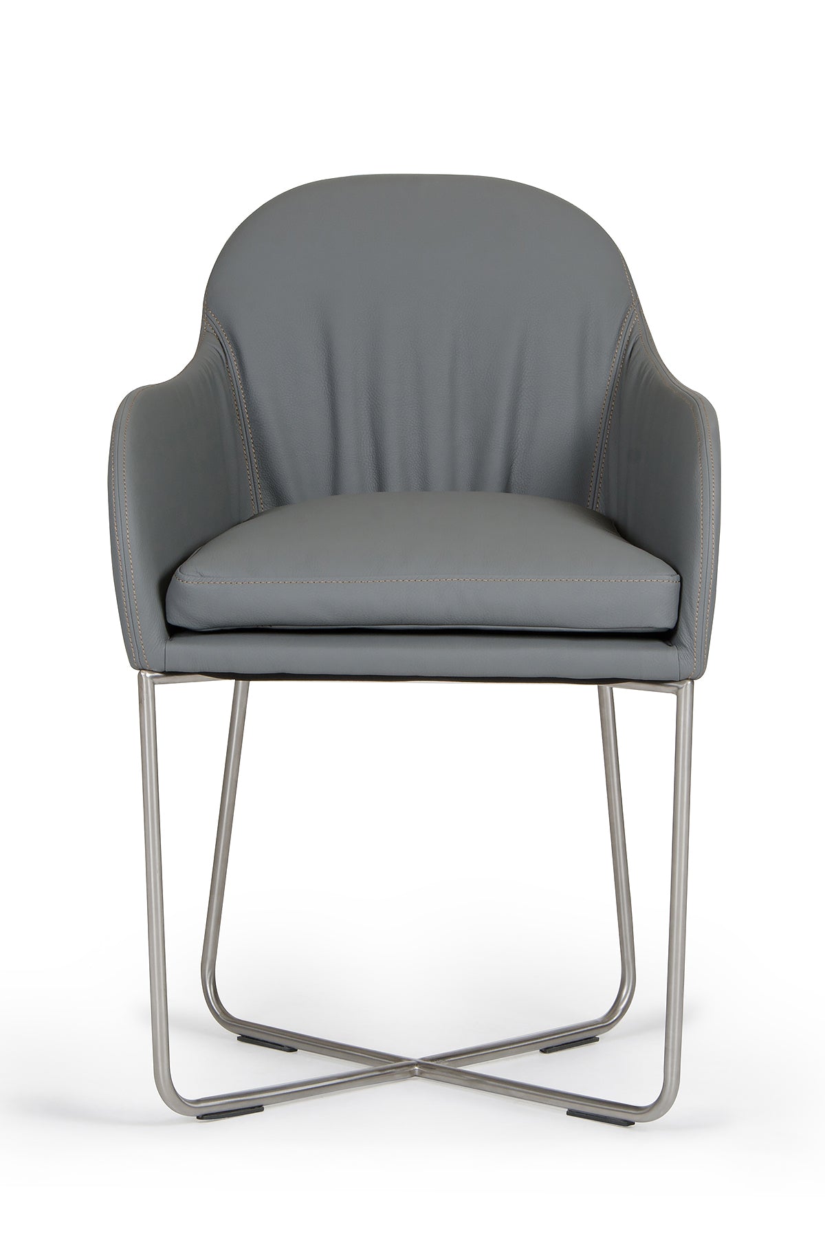 Gray Upholstered Faux Leather Dining Arm Chair