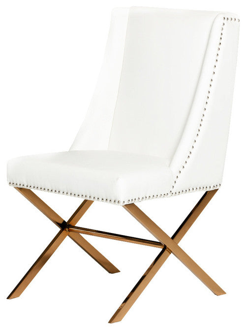 White And Gold Upholstered Faux Leather Dining Side Chair