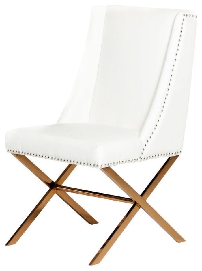 White And Gold Upholstered Faux Leather Dining Side Chair