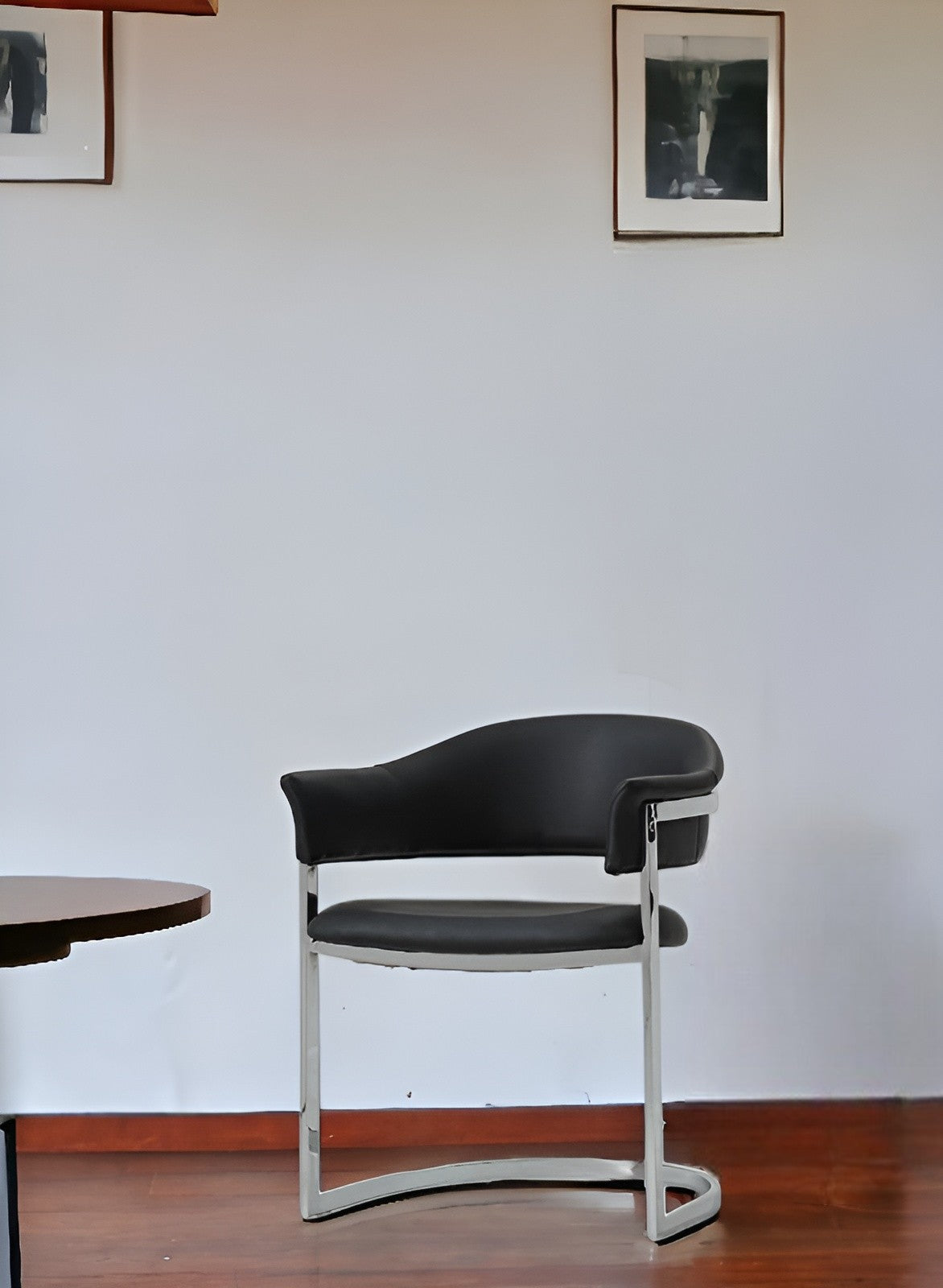 Black And Silver Upholstered Faux Leather Dining Side Chair