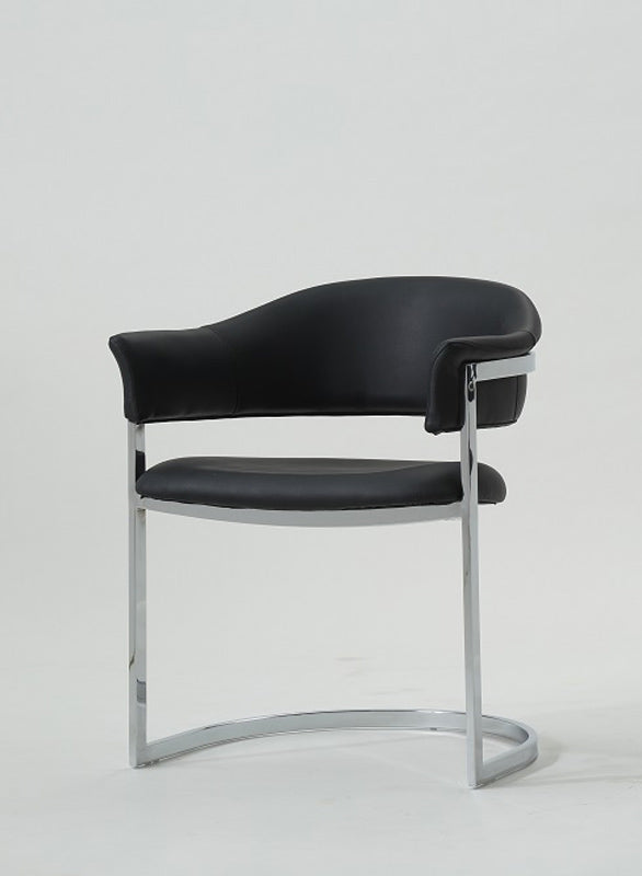 Black And Silver Upholstered Faux Leather Dining Side Chair