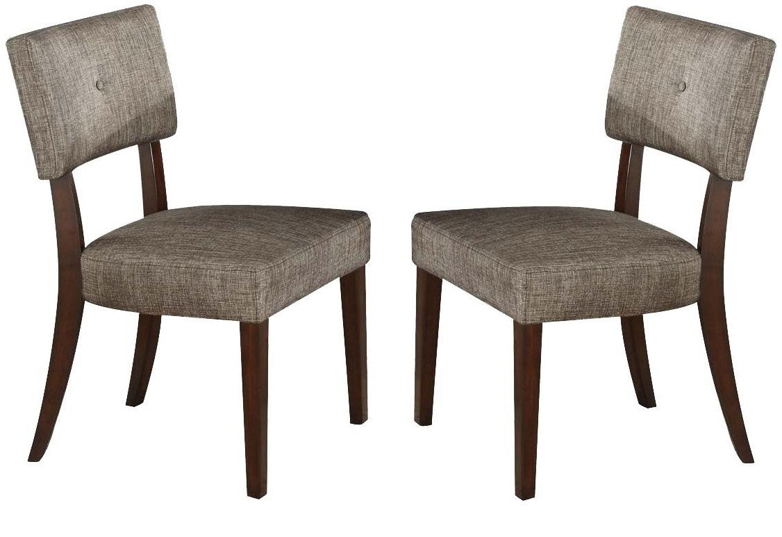 Set of Two Tufted Gray And Brown Upholstered Fabric Open Back Dining Side Chairs