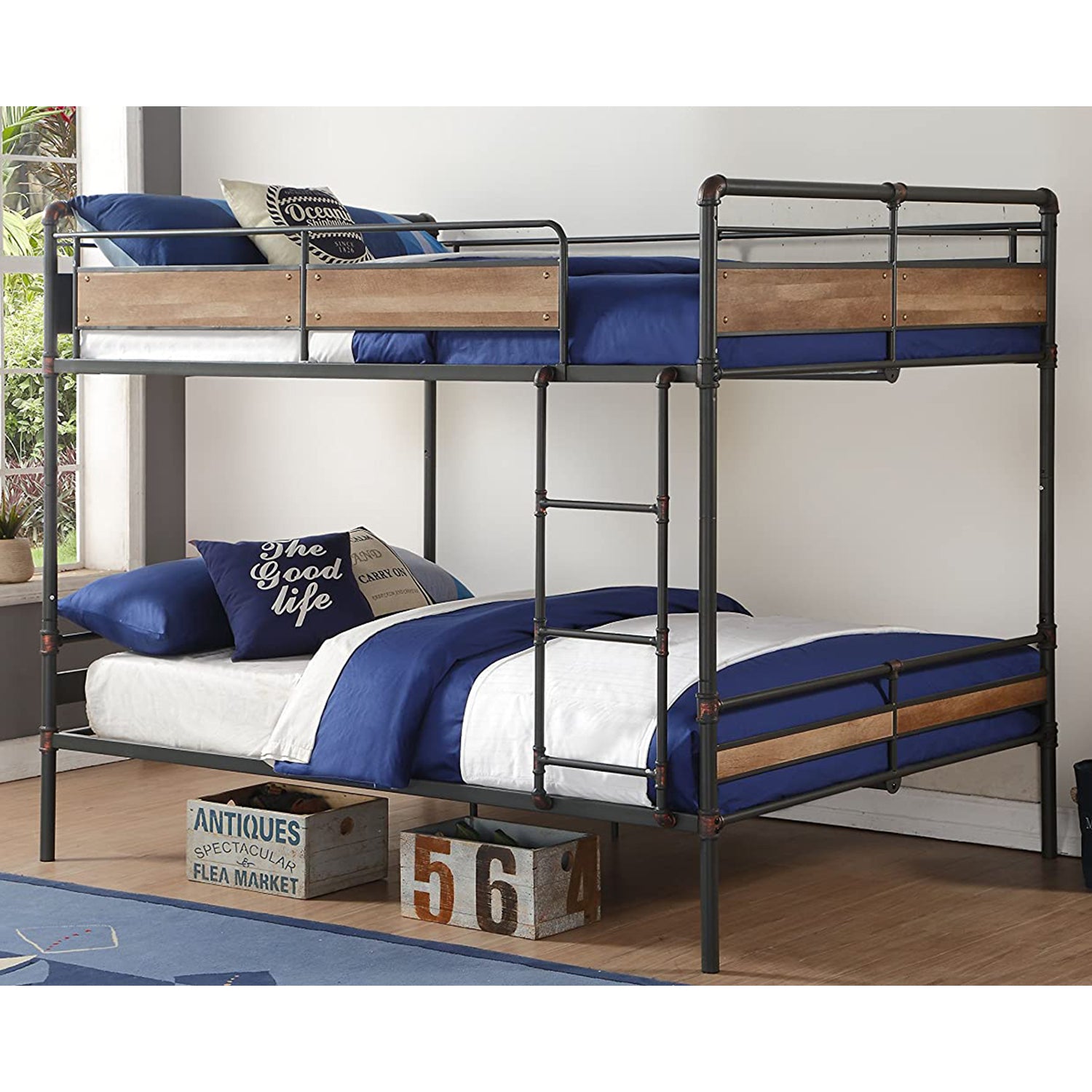 Dark Brown Full Industrial Metal Bunk Bed