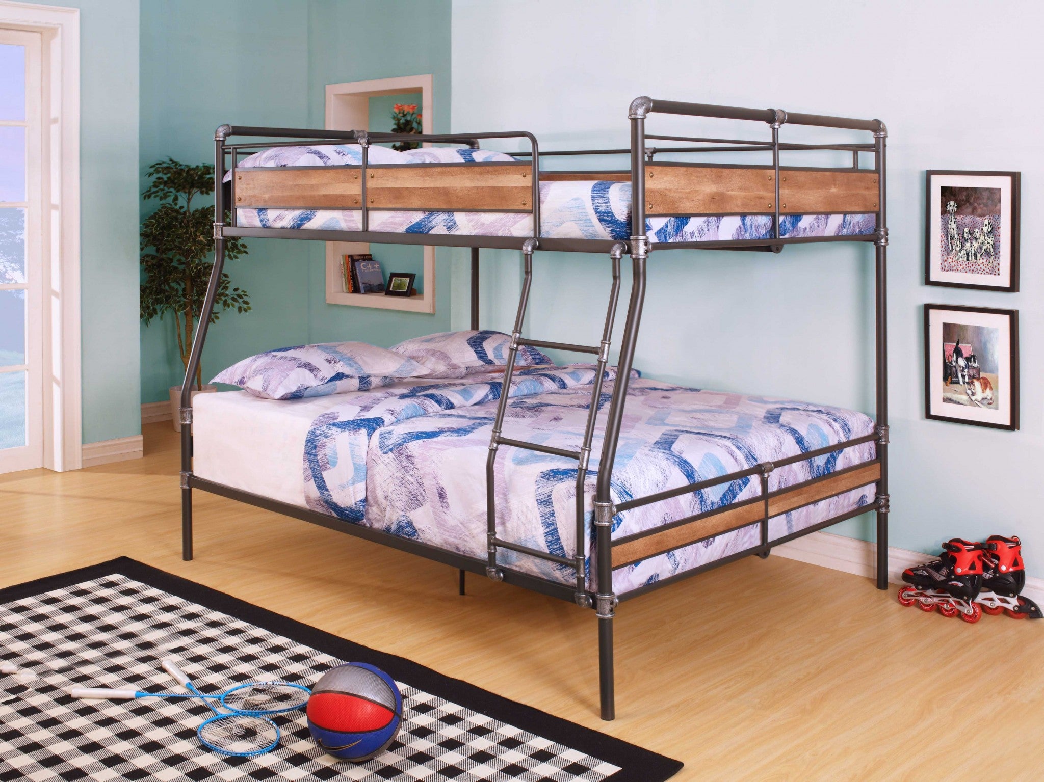 Dark Brown Full Industrial Metal Bunk Bed