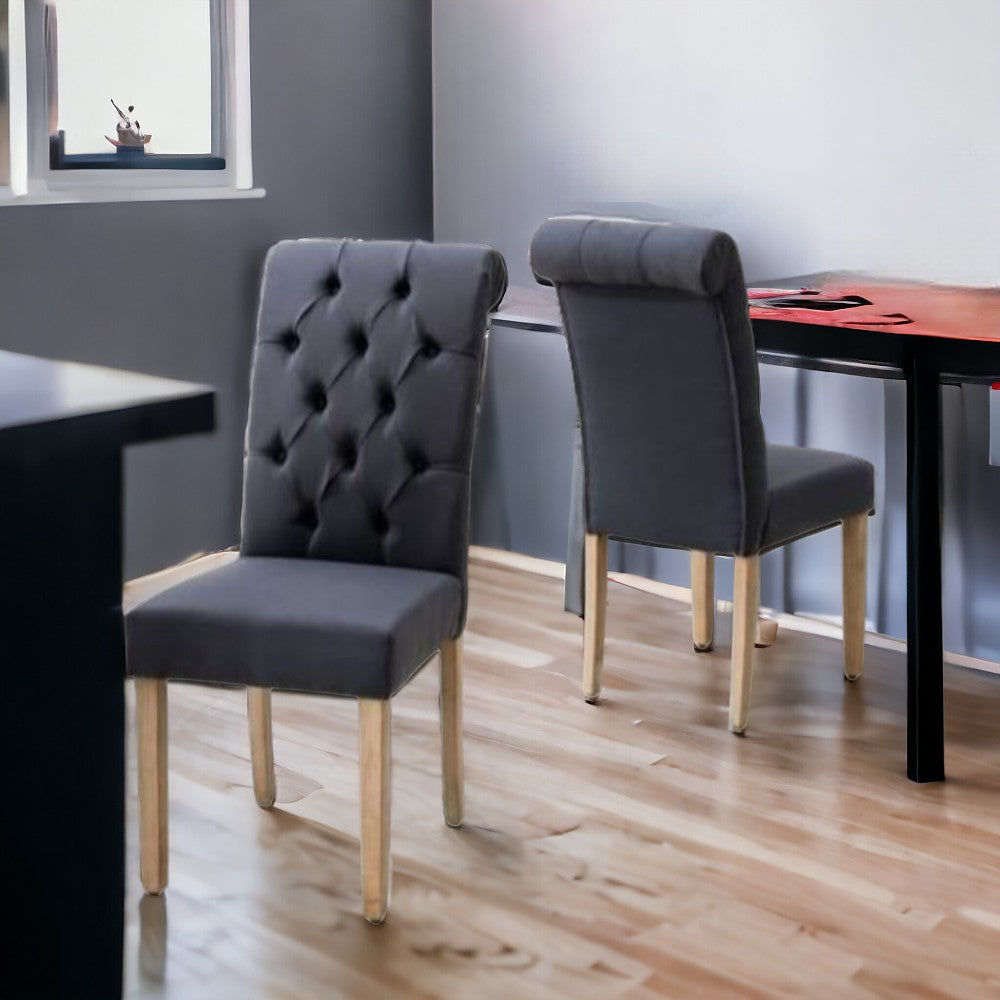 Set of Two Tufted Blue And Brown Upholstered Linen Dining Parsons Chairs