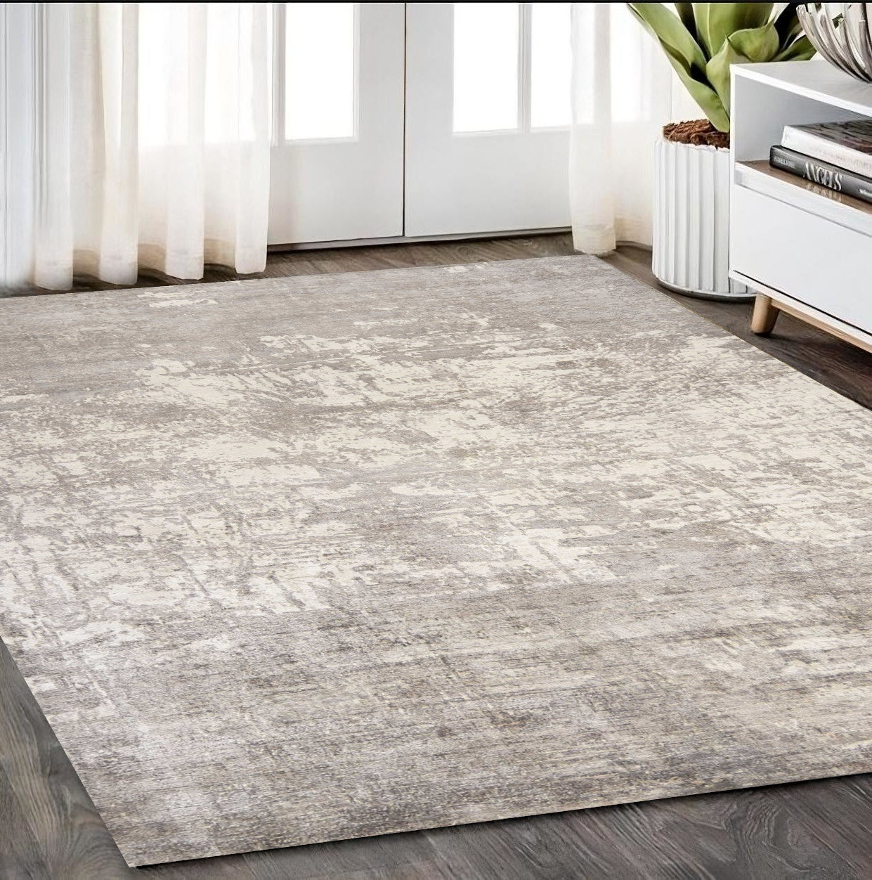 8' x 11' Beige Abstract Hand Loomed Area Rug