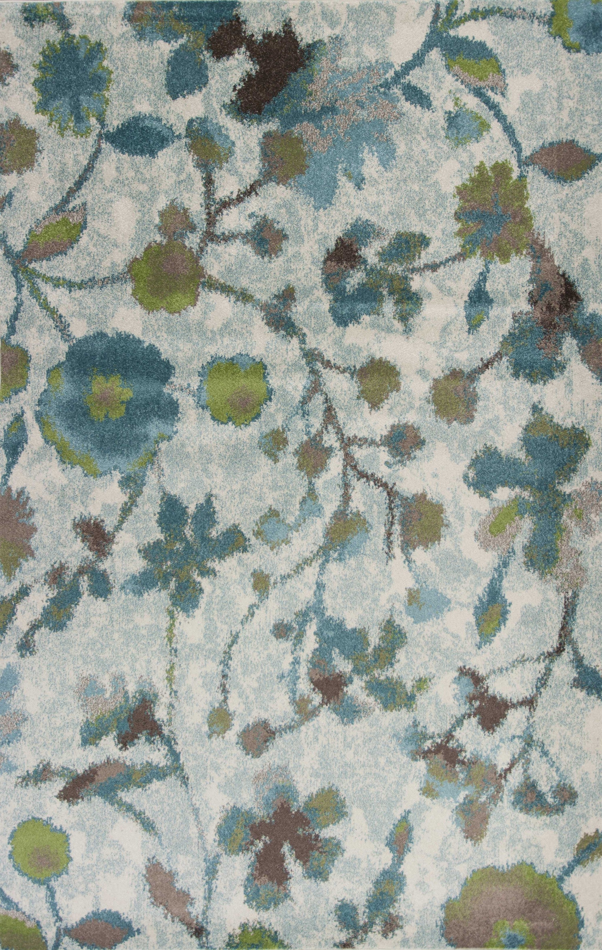10'X13' Teal Blue Machine Woven Floral Indoor Area Rug