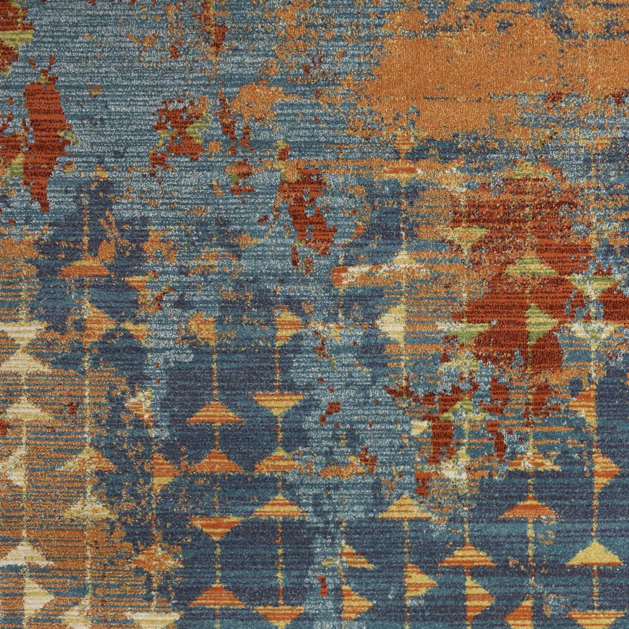 7'X10' Blue Coral Machine Woven Abstract Triangular Strings Indoor Area Rug