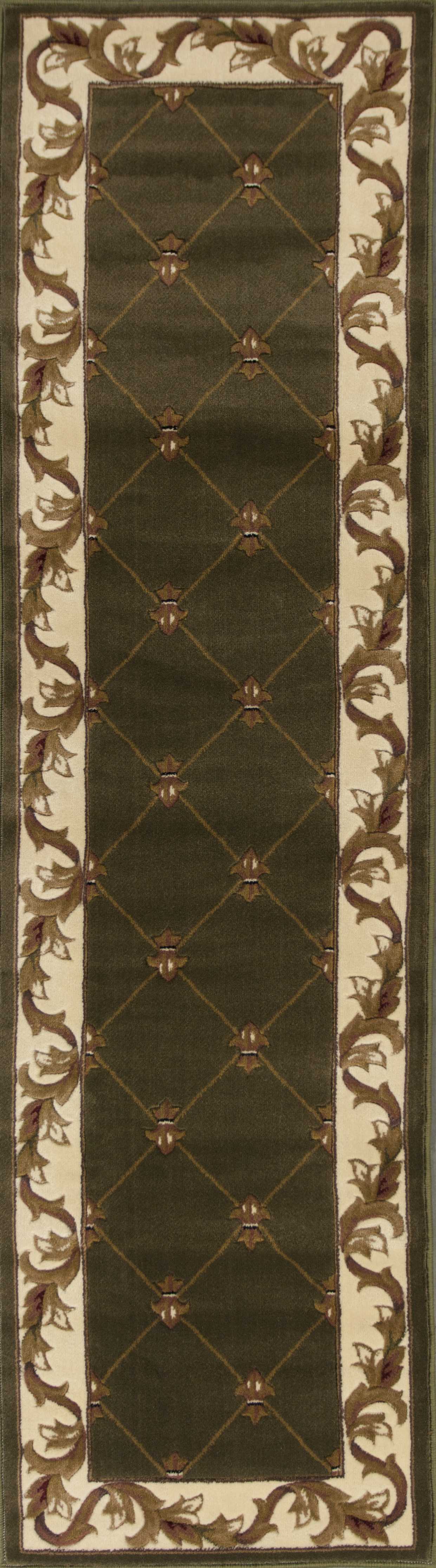 5'X8' Green Machine Woven Hand Carved Fleur De Lis Indoor Area Rug