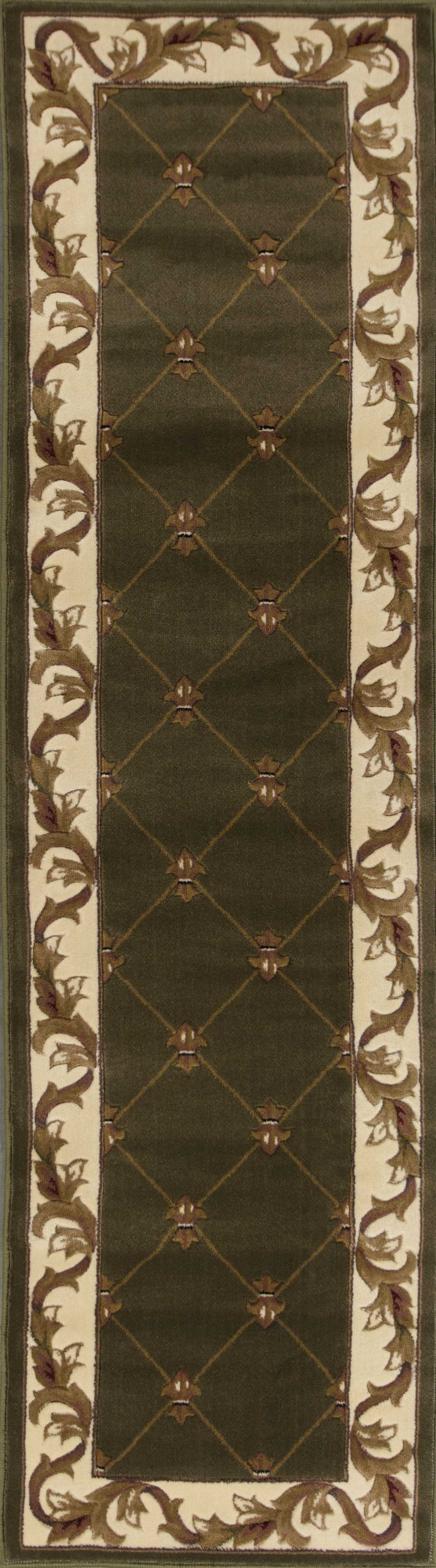 5'X8' Green Machine Woven Hand Carved Fleur De Lis Indoor Area Rug