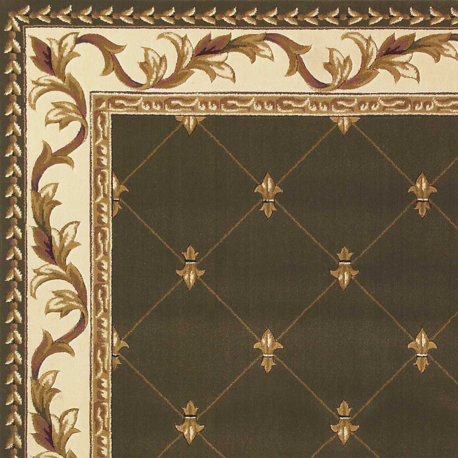 5'X8' Green Machine Woven Hand Carved Fleur De Lis Indoor Area Rug
