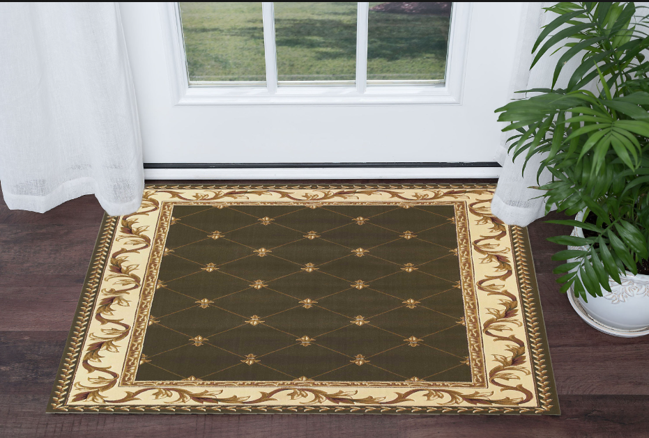 5'X8' Green Machine Woven Hand Carved Fleur De Lis Indoor Area Rug
