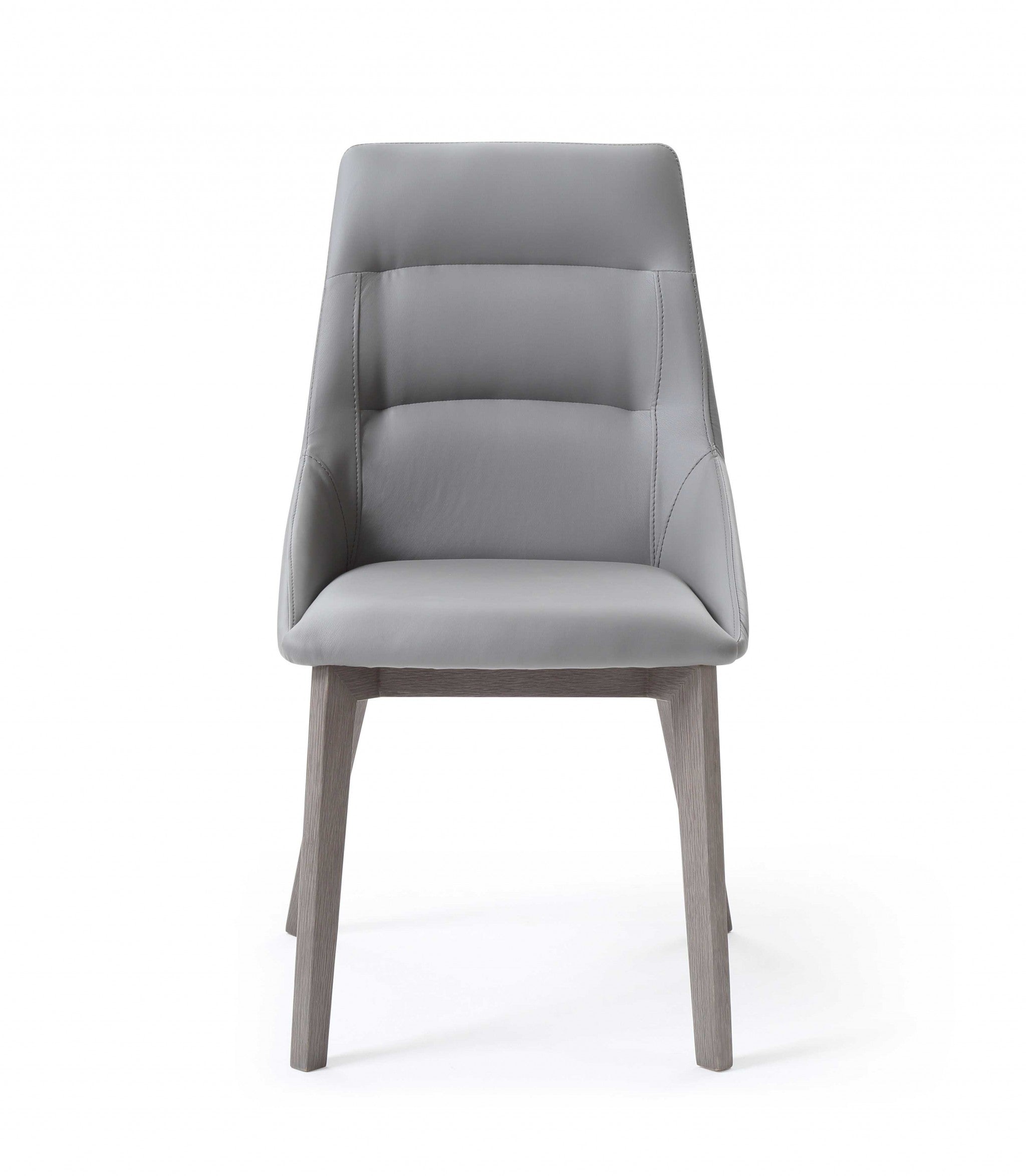 Set of Two Gray Upholstered Faux Leather Dining Side Chairs