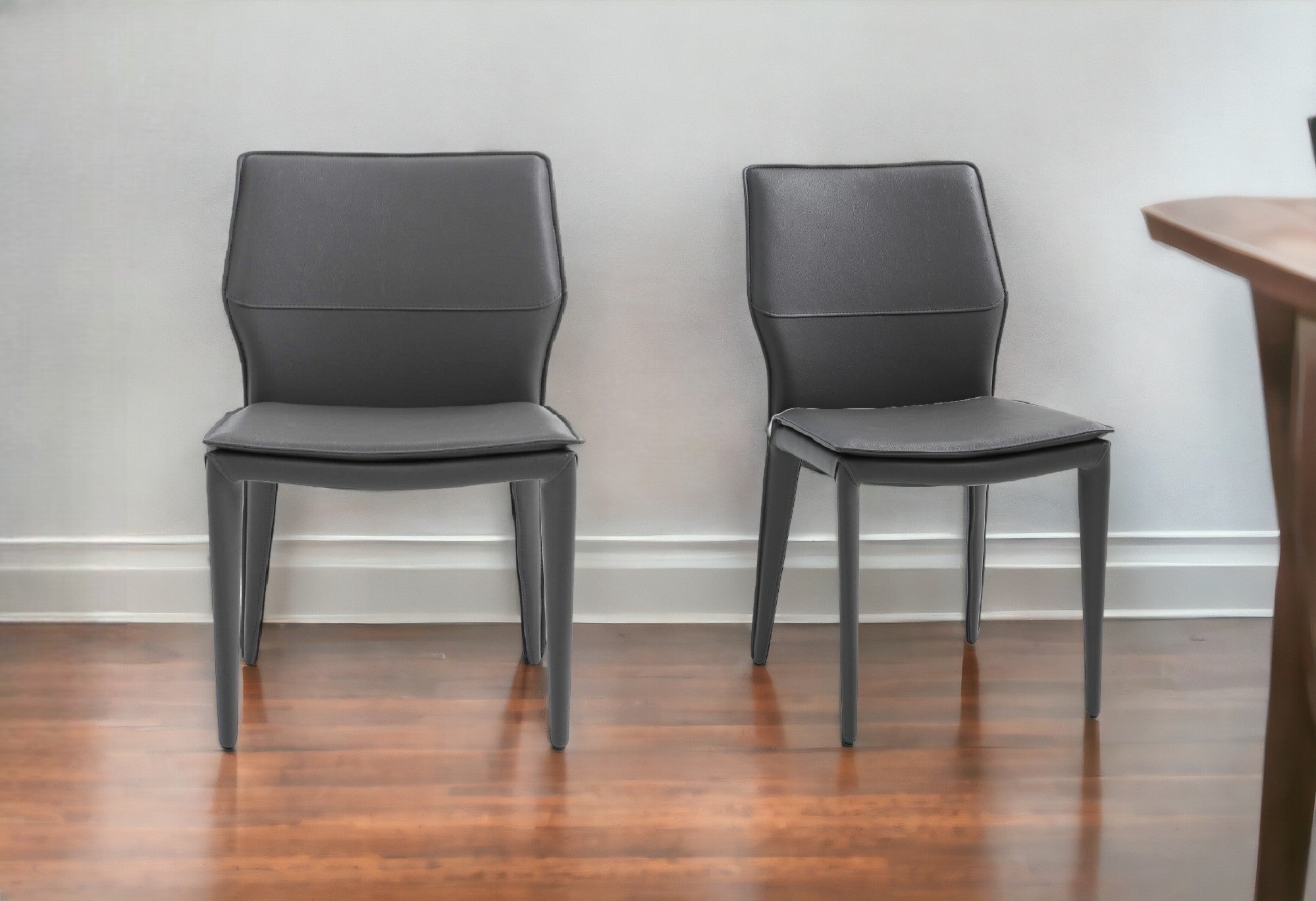 Set Of 2 Dark Faux Leather   Metal Dining Chairs