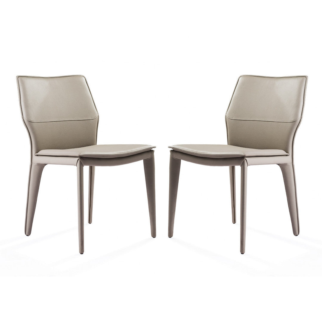 Set Of 2 Gray Faux Leather Metal Dining Chairs