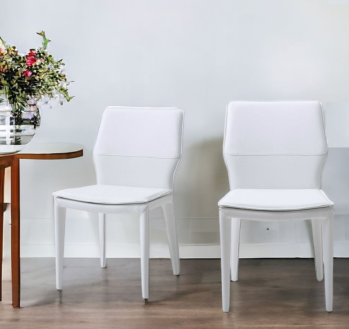 Set Of 2 White Faux Leather Dining Chairs