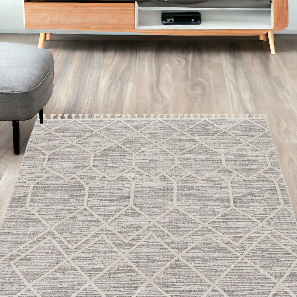 12'X15' Ivory Grey Machine Woven Geometric Indoor Area Rug