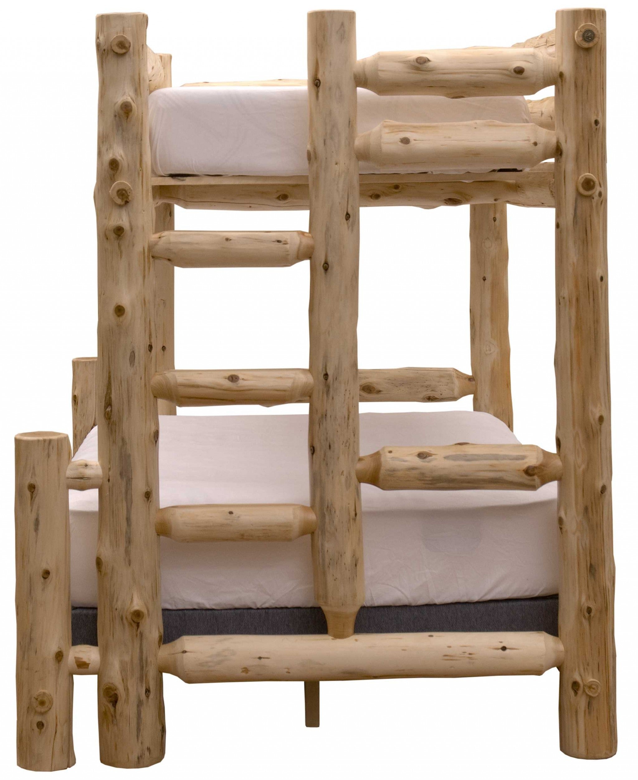 Rustic And Natural Cedar Single Ladder Left Log Bunk Bed