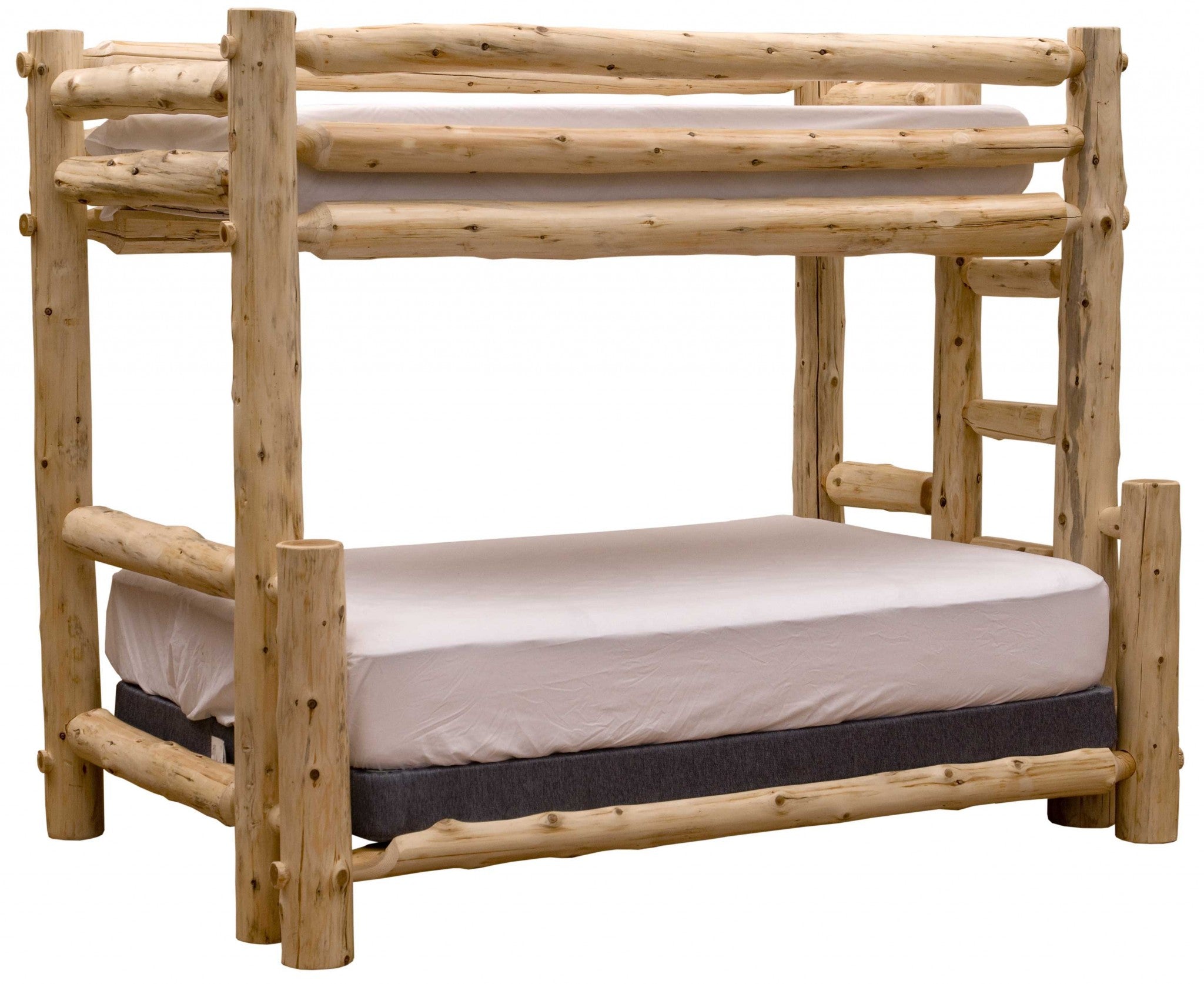 Rustic And Natural Cedar Single Ladder Right Log Bunk Bed