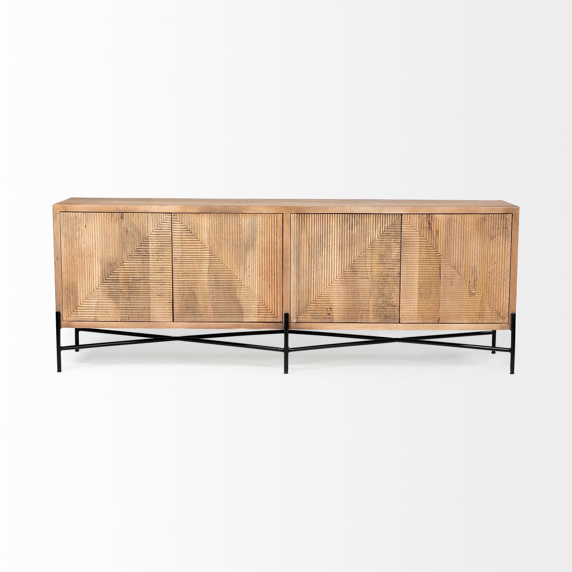 Brown Solid Mango Wood Finish Sideboard With 4 Cabinet Doors