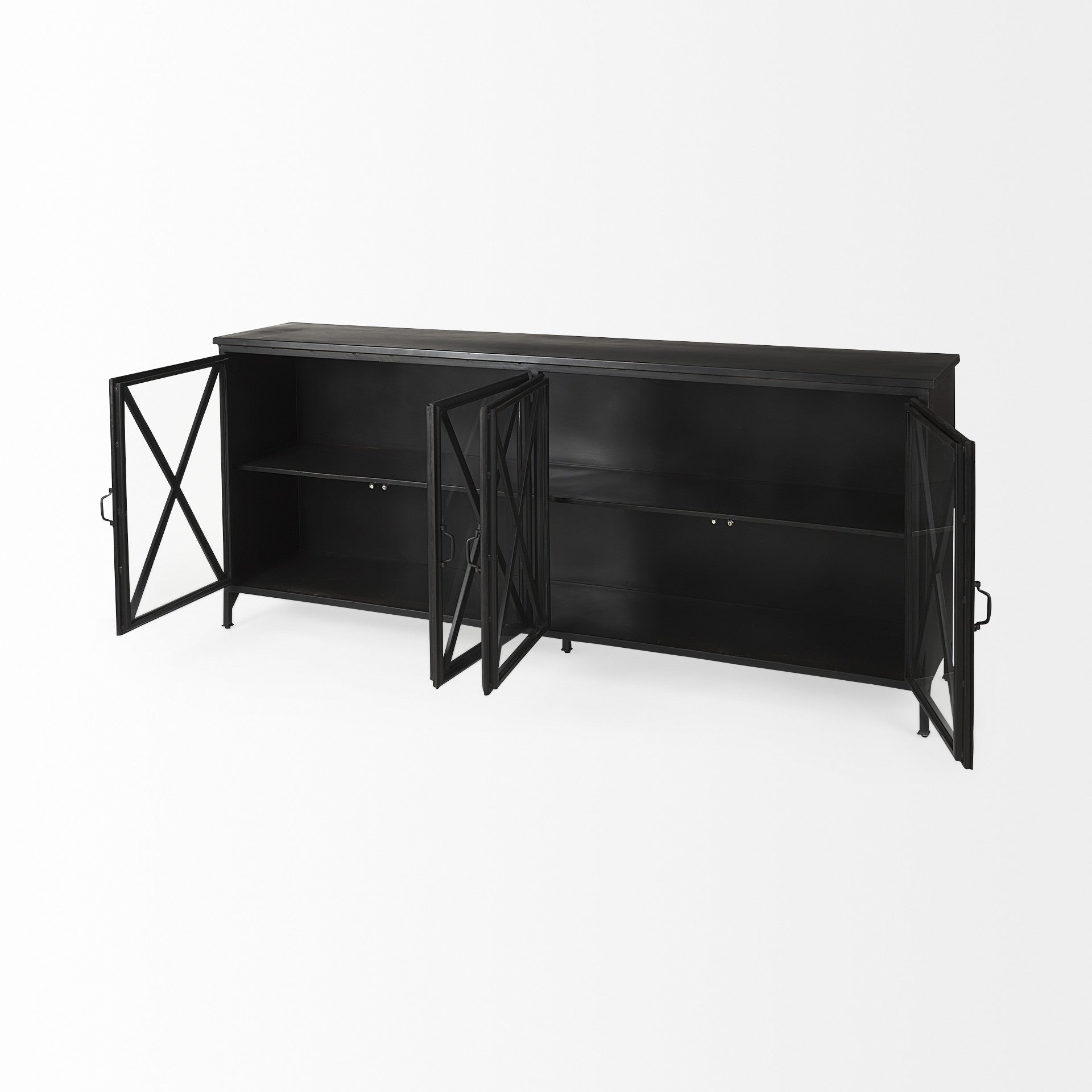 Black Solid Metallic Bronze Finish Sideboard With 4 Glass Cabinet Doors