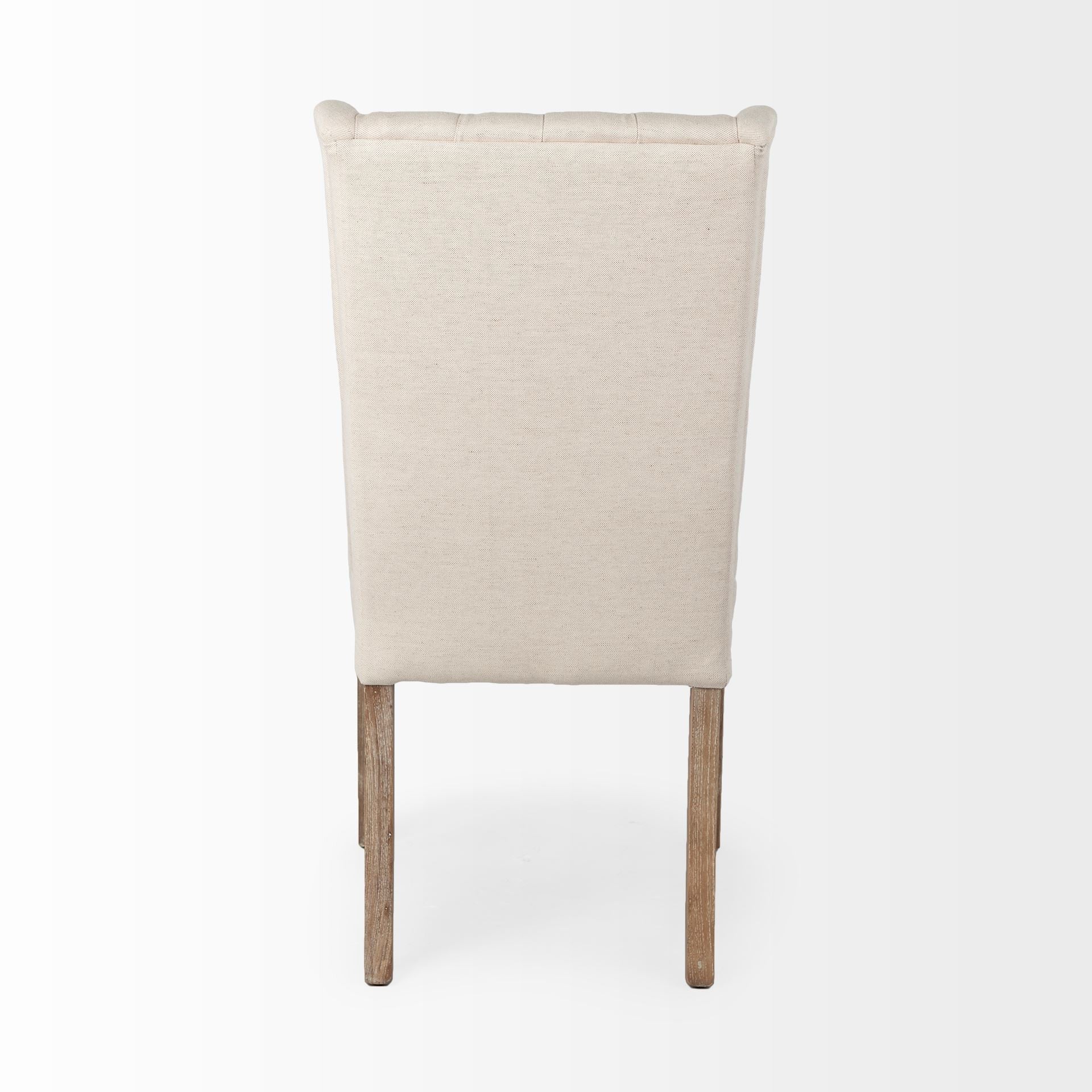 Tufted Cream And Brown Upholstered Linen Wing Back Dining Side Chair