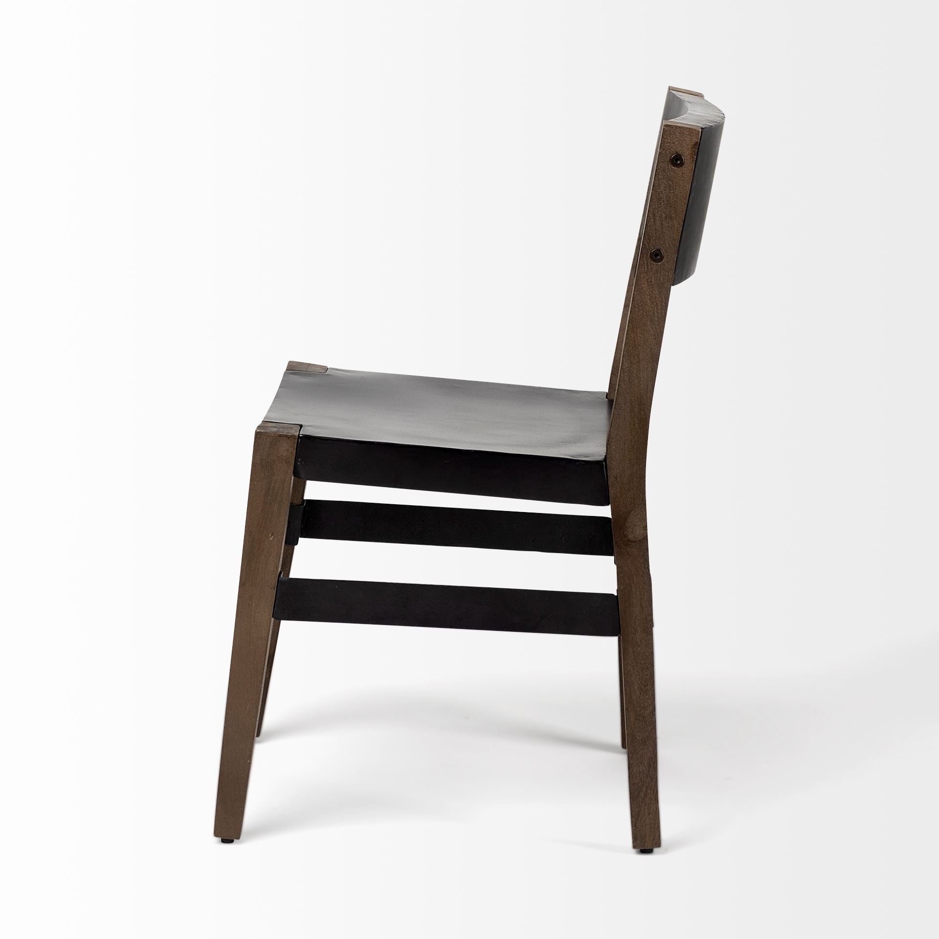 Black And Brown Metal and Wood Open Back Dining Side Chair