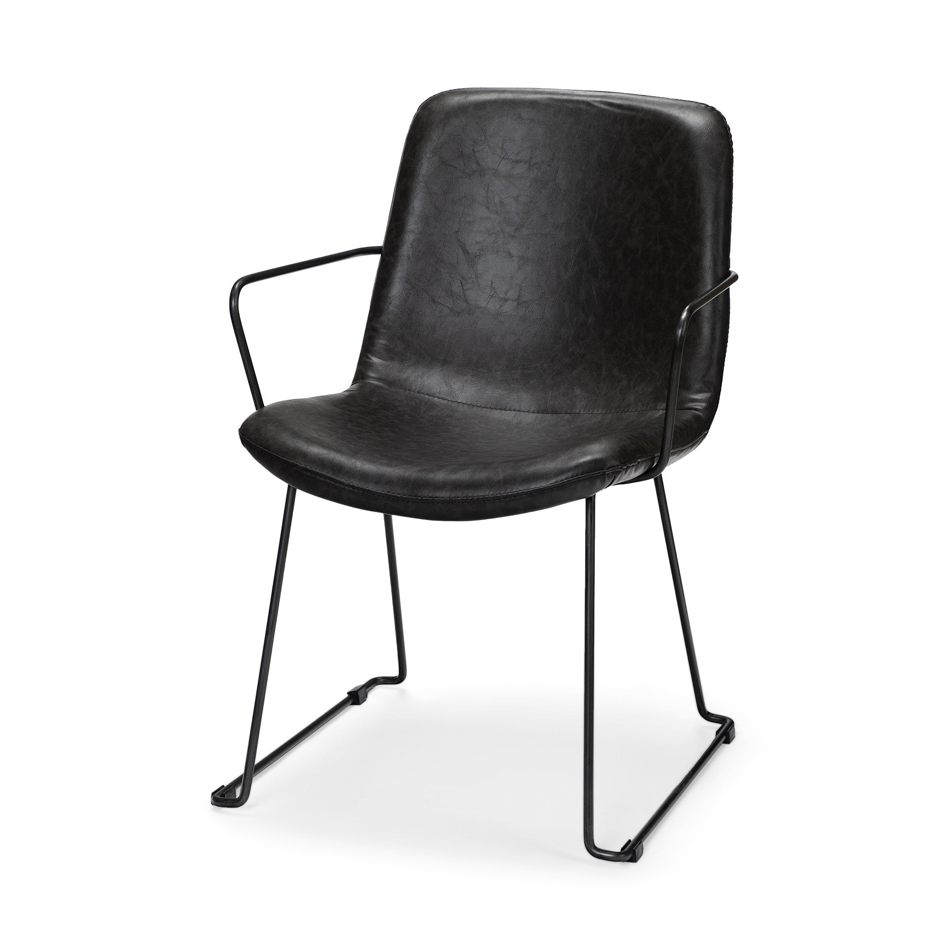 Black Upholstered Faux Leather Dining Arm Chair