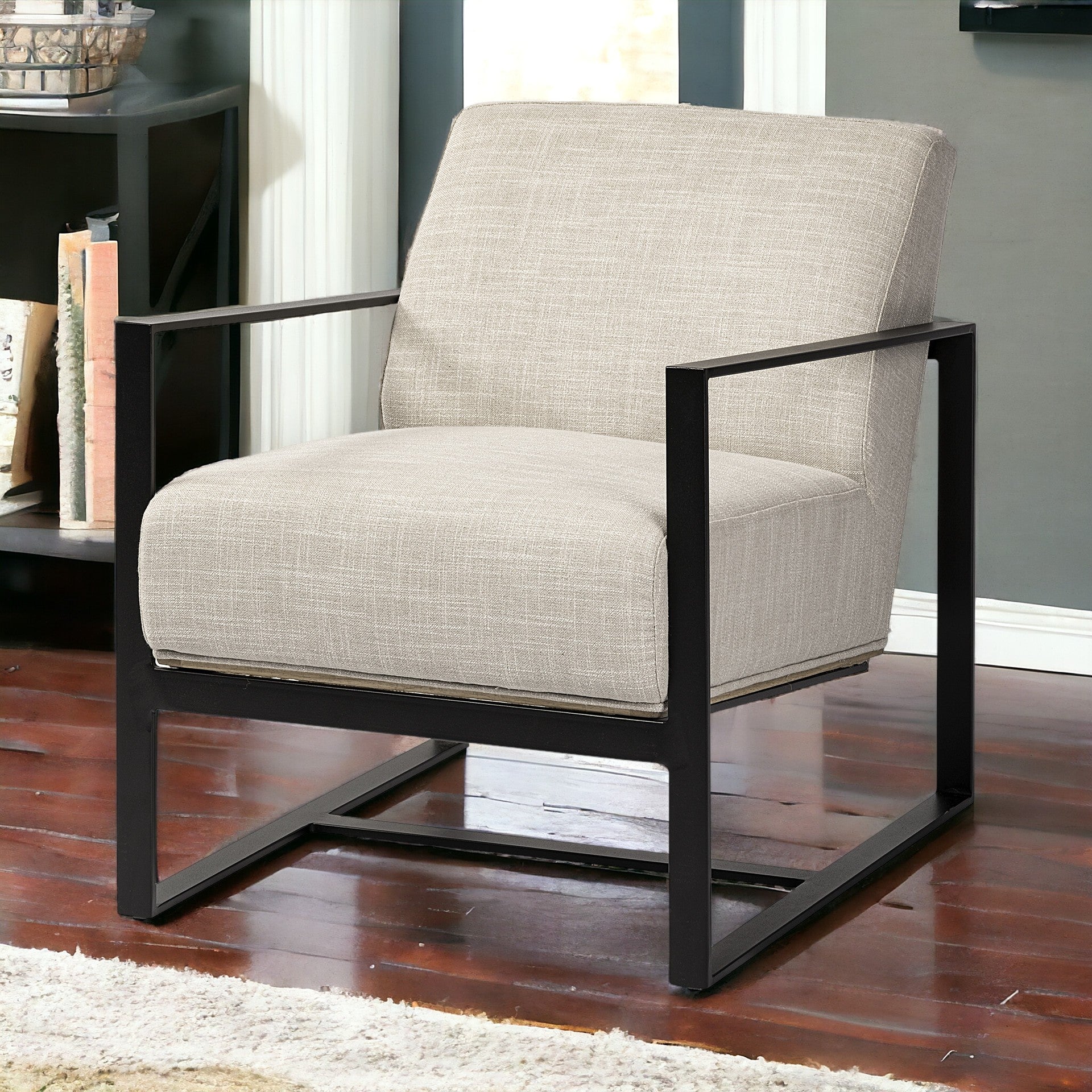 Cream Fabric Wrapped Accent Chair With Metal Frame