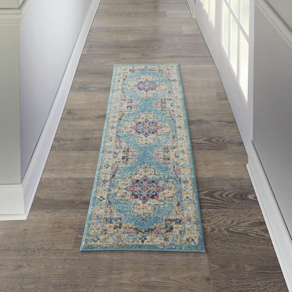 2' X 3' Light Blue Southwestern Power Loom Area Rug