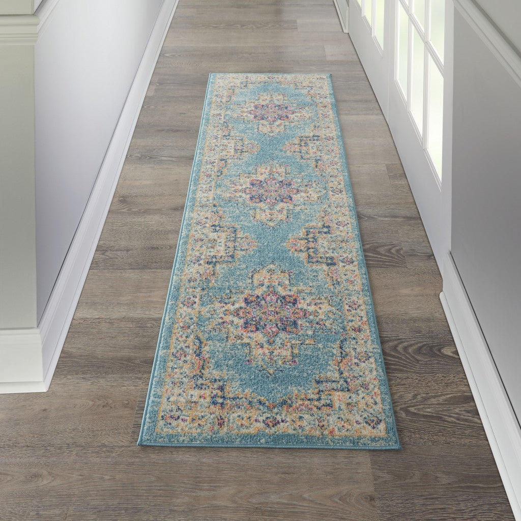 2' X 3' Light Blue Southwestern Power Loom Area Rug