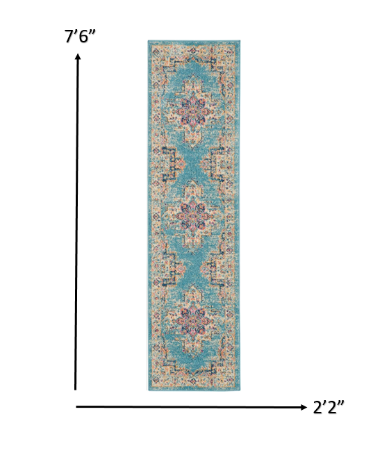 2' X 3' Light Blue Southwestern Power Loom Area Rug