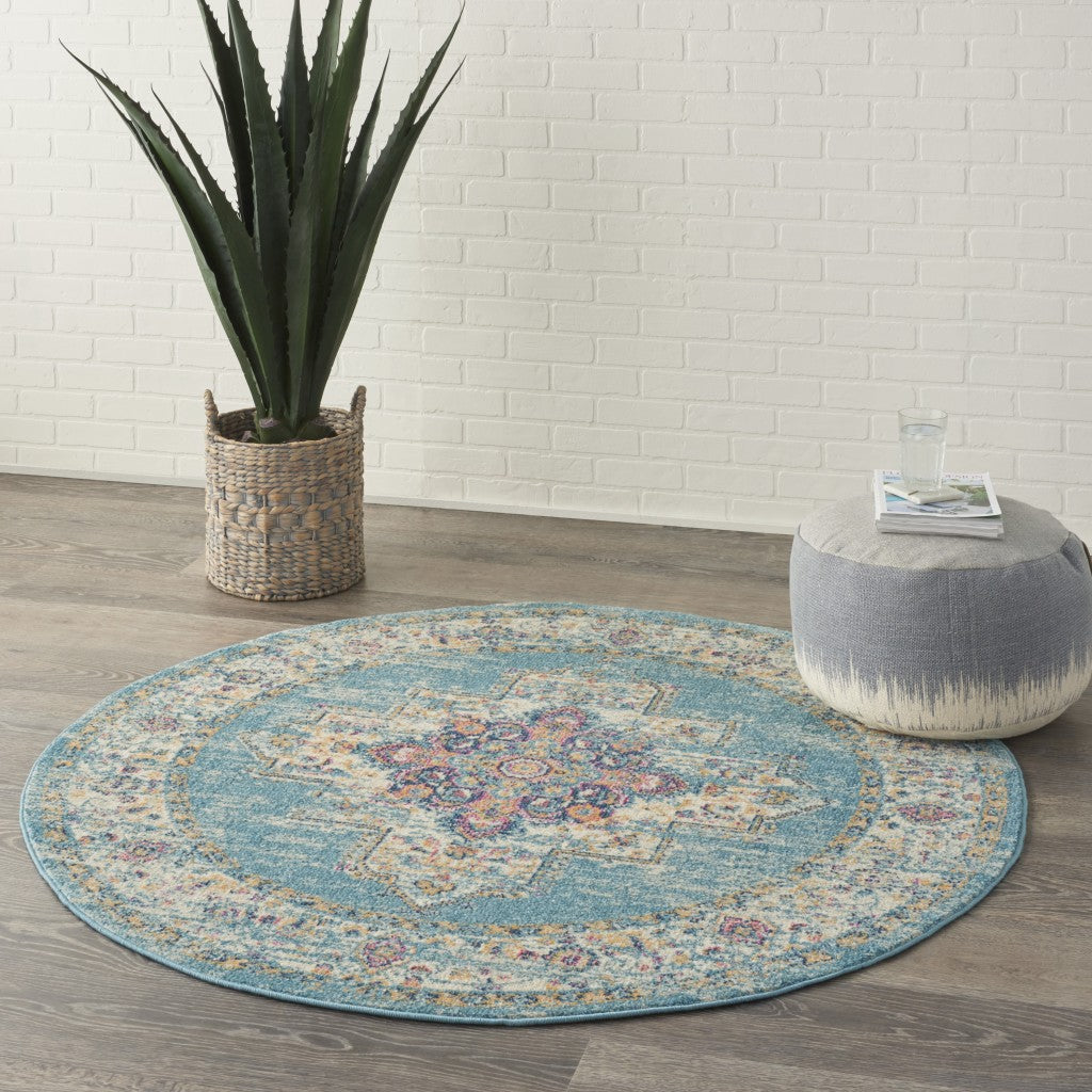 2' X 3' Light Blue Southwestern Power Loom Area Rug