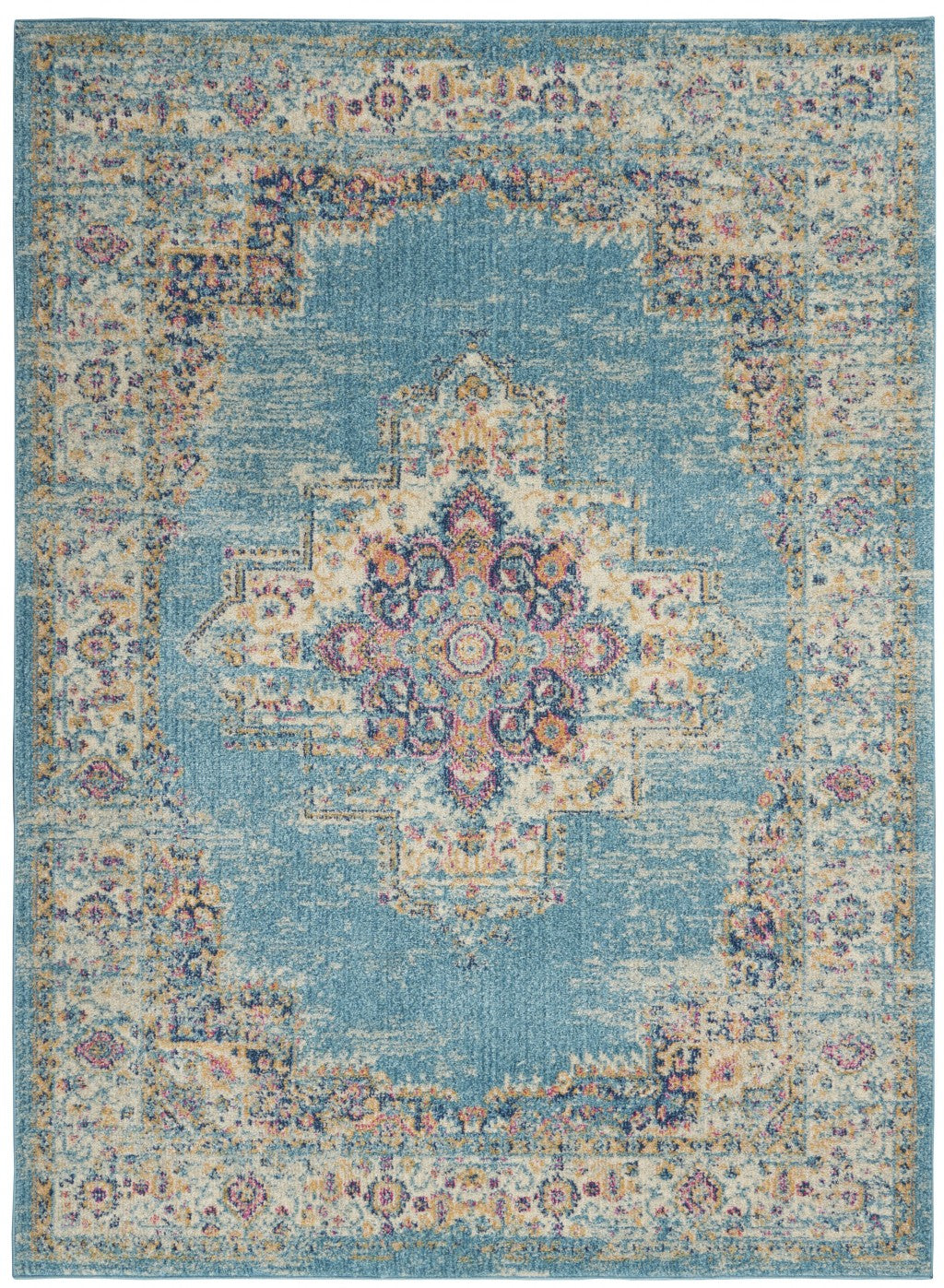 2' X 3' Light Blue Southwestern Power Loom Area Rug