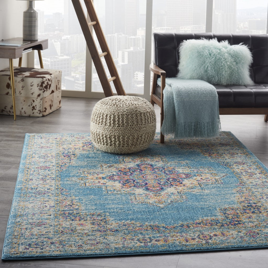 2' X 3' Light Blue Southwestern Power Loom Area Rug