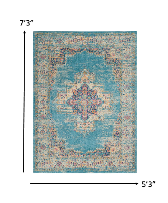 2' X 3' Light Blue Southwestern Power Loom Area Rug