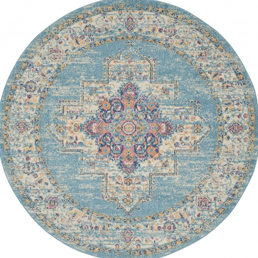 2' X 3' Light Blue Southwestern Power Loom Area Rug