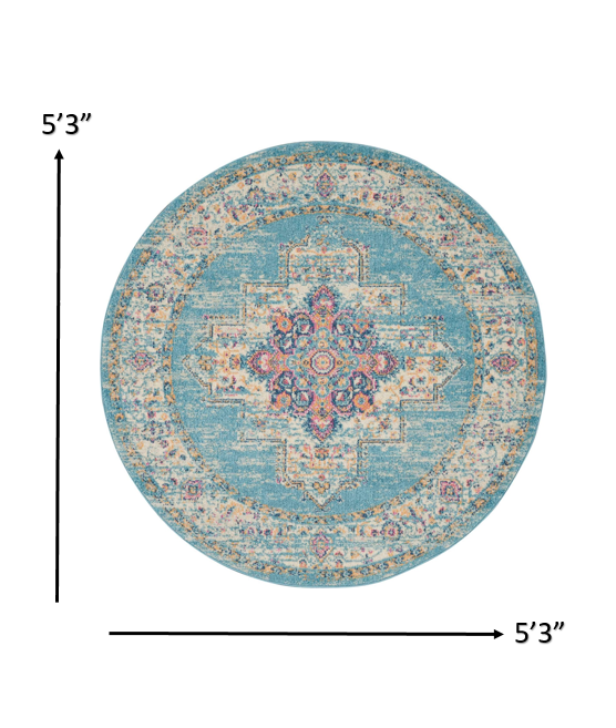 2' X 3' Light Blue Southwestern Power Loom Area Rug