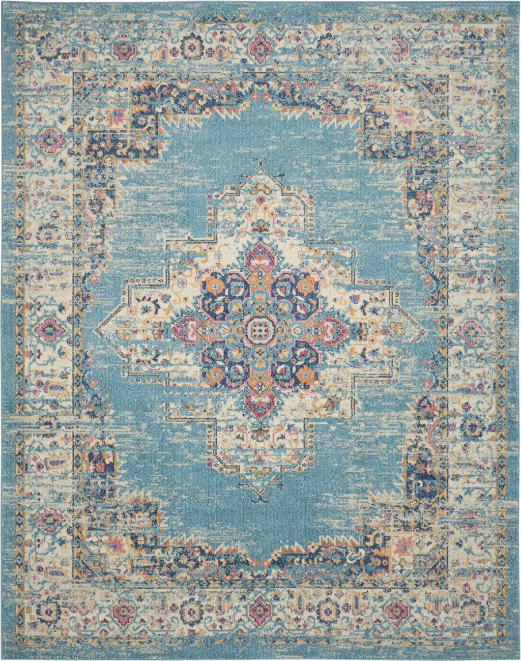 2' X 3' Light Blue Southwestern Power Loom Area Rug