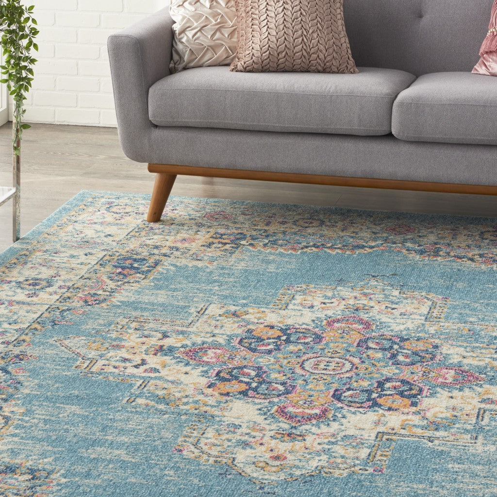 2' X 3' Light Blue Southwestern Power Loom Area Rug