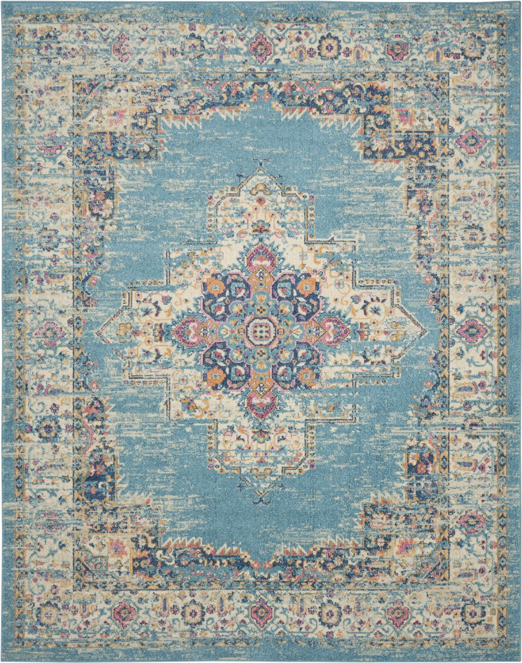 2' X 3' Light Blue Southwestern Power Loom Area Rug