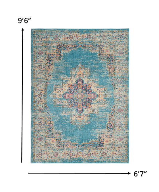 2' X 3' Light Blue Southwestern Power Loom Area Rug