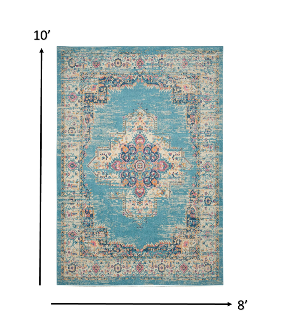 2' X 3' Light Blue Southwestern Power Loom Area Rug