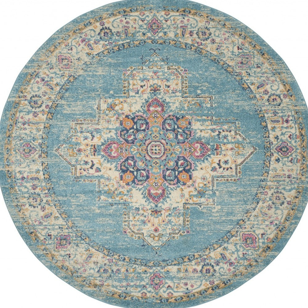 2' X 3' Light Blue Southwestern Power Loom Area Rug