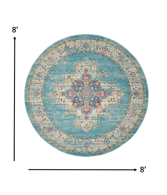 2' X 3' Light Blue Southwestern Power Loom Area Rug