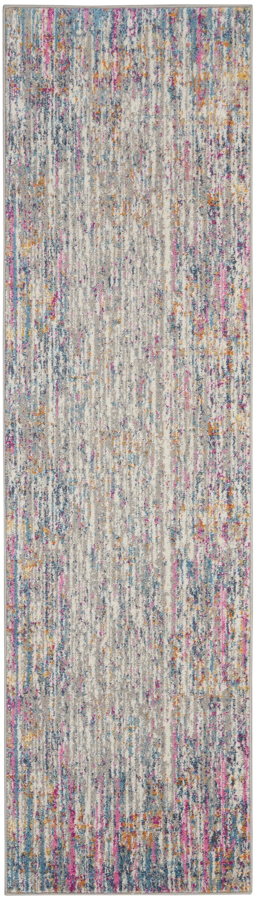 10' Pink And Ivory Abstract Power Loom Runner Rug