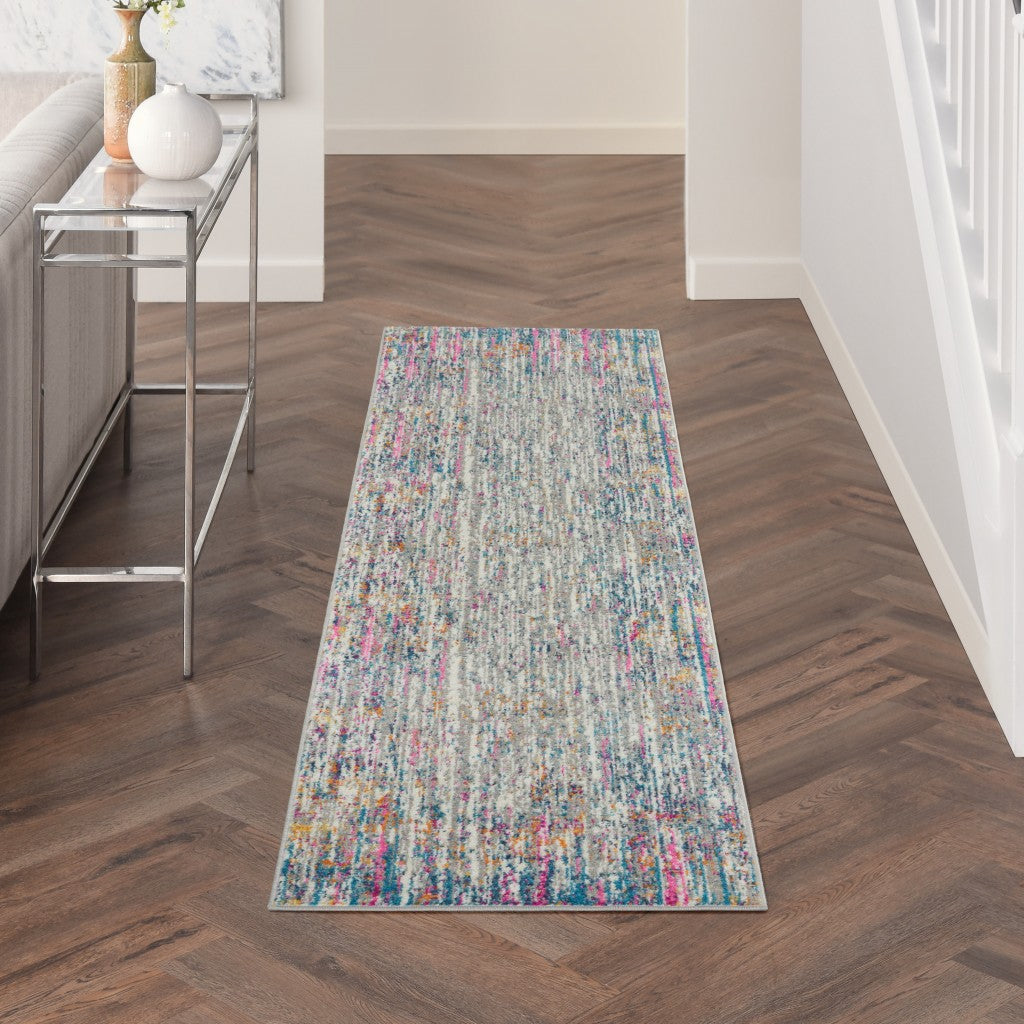 10' Pink And Ivory Abstract Power Loom Runner Rug